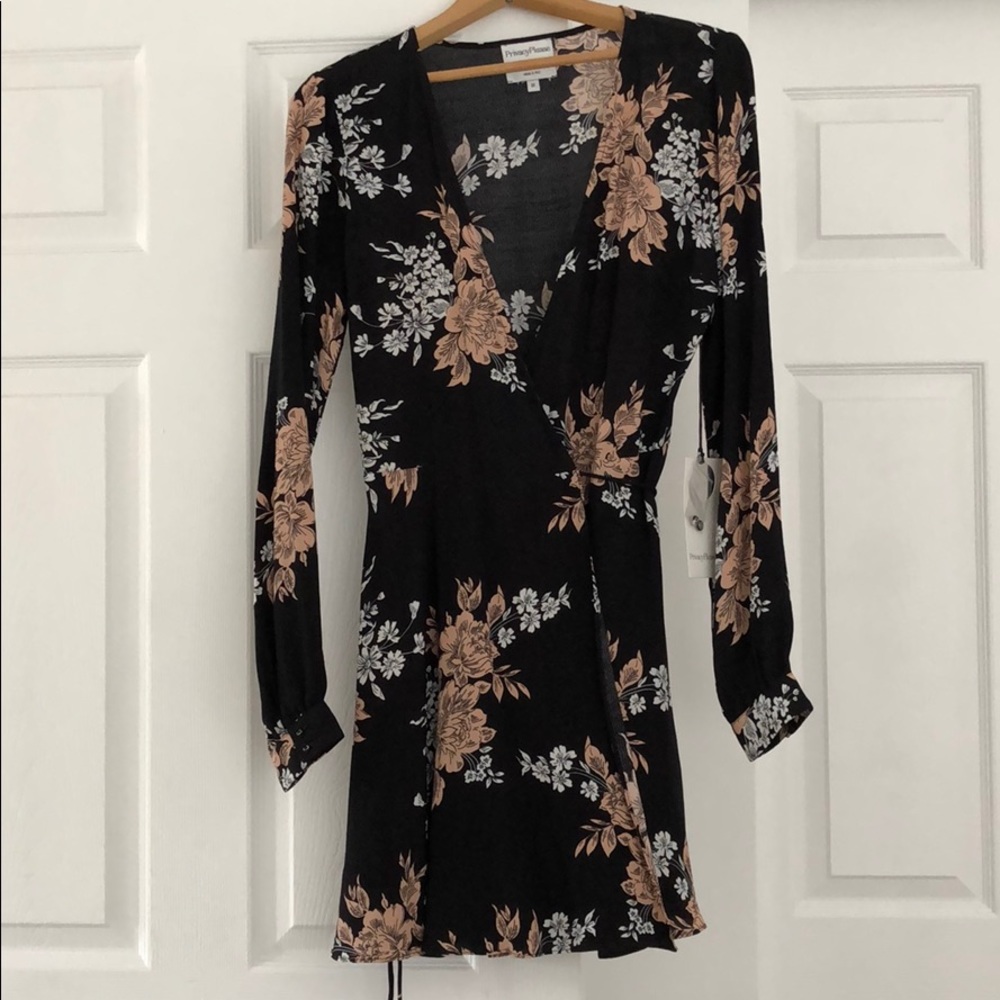Privacy Please Low Cut Floral Wrap Dress